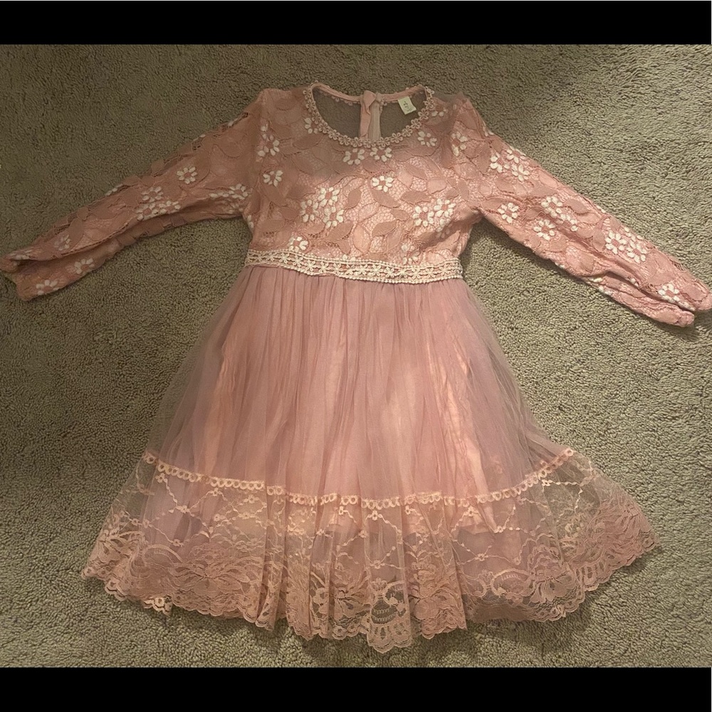 Little girls pink lacy dress